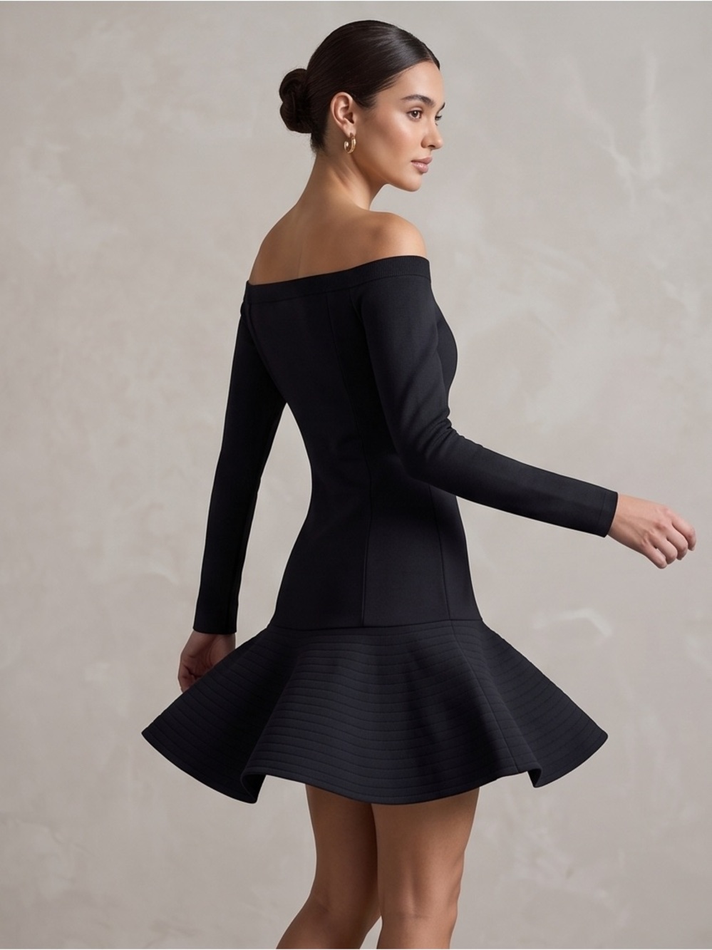 Off-Shoulder Long Sleeve Black Dress by Elila